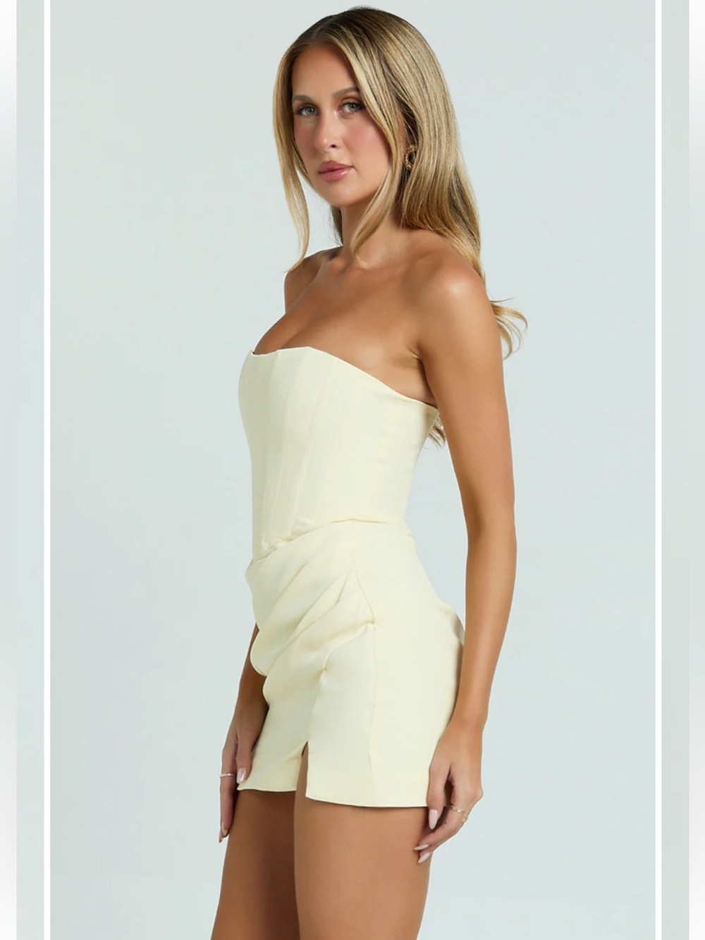 NWT Showpo AVERY Strapless Corset Mini Dress in Lemon Yellow size 6 - Picture 4 of 14